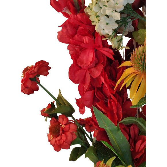 Vibrant Artificial 10-Stem Mixed Floral Bunch W/ Red Yellow & White Blooms - Picture 12 of 16